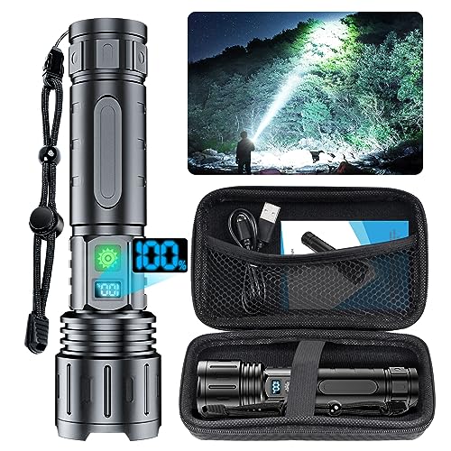 Hoxida 2000 Lumens Rechargeable LED Flashlight with Power Display - 1pc, Waterproof, 5 Modes, Zoom, Long Battery Life