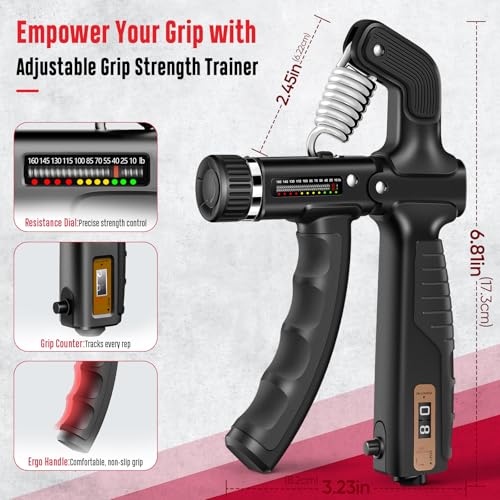 Grip Strength Trainer Kit - 6 Pack Adjustable Resistance - Black