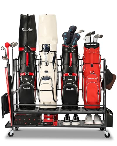 Golf Bag Organizer with Wheels - Holds 4 Bags, Black
