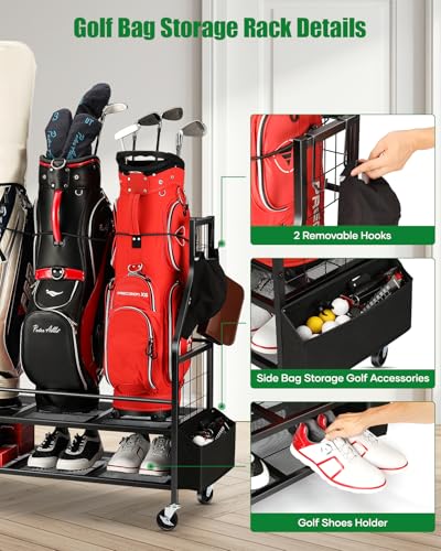 Golf Bag Organizer with Wheels - Holds 4 Bags, Black