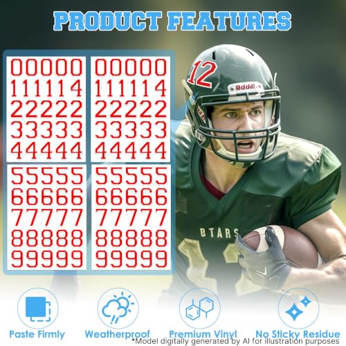 108 Pcs Waterproof Sports Helmet Number Stickers - Red-White
