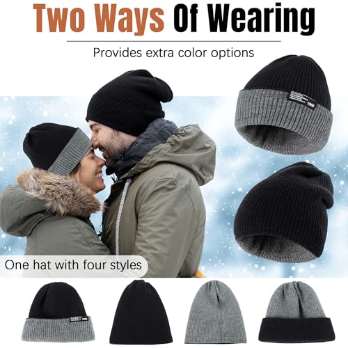 Unisex Double-Sided Color-Blocking Knit Cuffed Beanie - Black