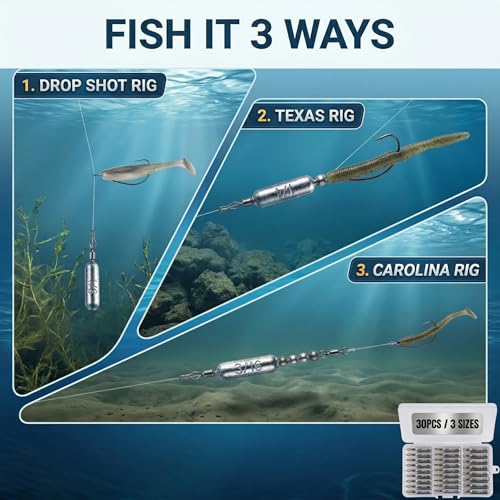 Pencil Fishing Weights with 360° Swivels - 30 Pcs, 3 Sizes