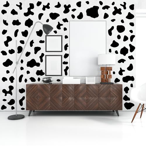 260 Pcs Self-Adhesive Black Cow Print Wall Stickers - 10 Sheets Removable Waterproof Vinyl Wall Decals for Kids Room, Nursery, Playroom, Home, Office, Studio Decor (Black)