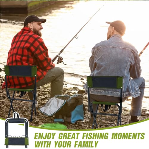 2 Pcs Folding Fishing Chair with Rod Holders, Green