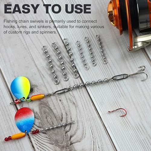 Silanon 40pcs Stainless Steel Fishing Beads Chain Swivels - 6 Beads 3/16"