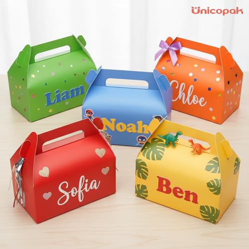 Rainbow Assorted Party Favor Gift Boxes with Handles - 30 Pack, 6.5x3.5x3.5 Inches