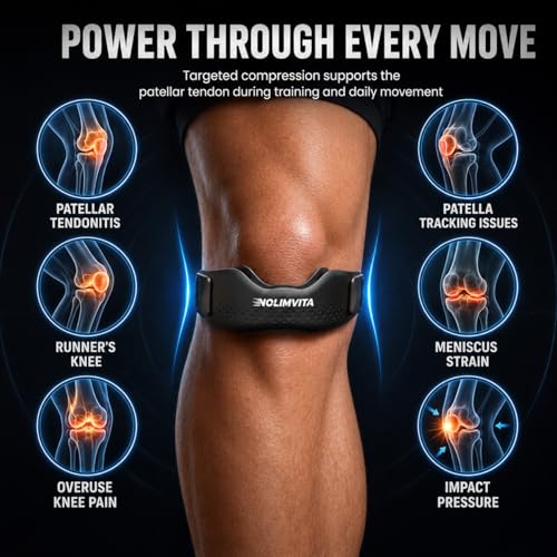 Nolimvita Patellar Tendon Support Strap Knee Brace - Black, Adjustable Dual Length
