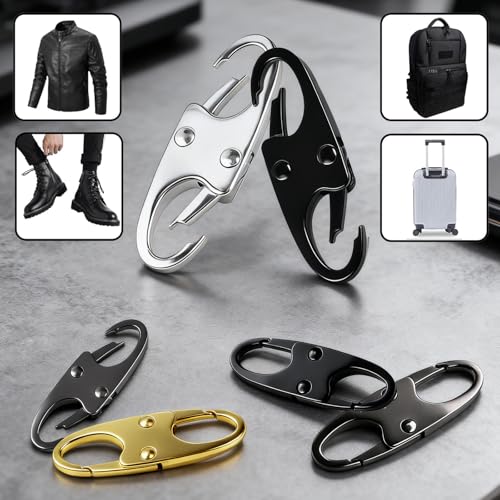 Zipper Clips Anti Theft - Double Opening S Carabiner - Black - Set of 10