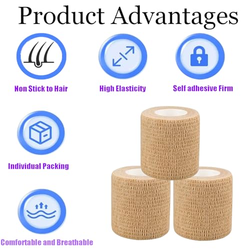 Self-Adhesive Bandage Wraps - 3 Pack, 2" x 5 Yards for Pets & Sports