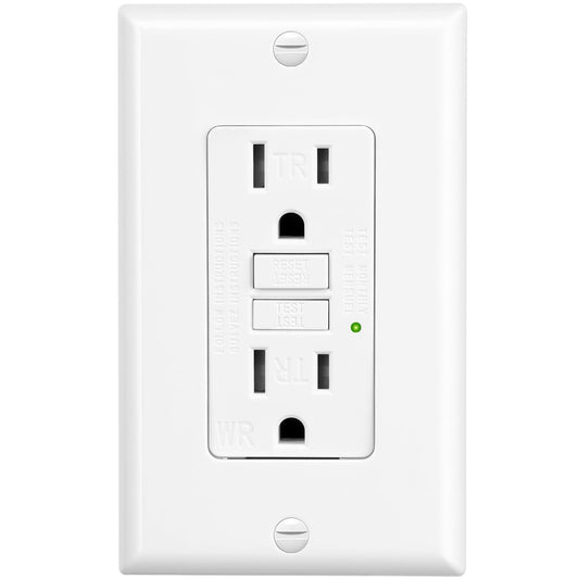 XIMAOEASE GFCI Outlet 15 Amp,Self-Test,Electrical Outlet with Thinner Design,WR Weather Resistant GFCI Receptacle,Ground Fault Circuit Interrupters,Indoor or Outdoor Use,UL Listed (1, White, 15Amp)