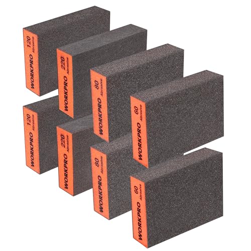 WORKPRO Sanding Sponge, 8 Pack Wet and Dry Dual-use Sanding Block, 60/80/120/220 Grit Assortment, Reusable Sandpaper Block for Wood, Metal, and Drywall