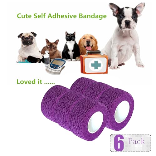 Self-Adhesive Cohesive Bandage Wrap - 6 Pack, 1 Inch x 5 Yards, Purple