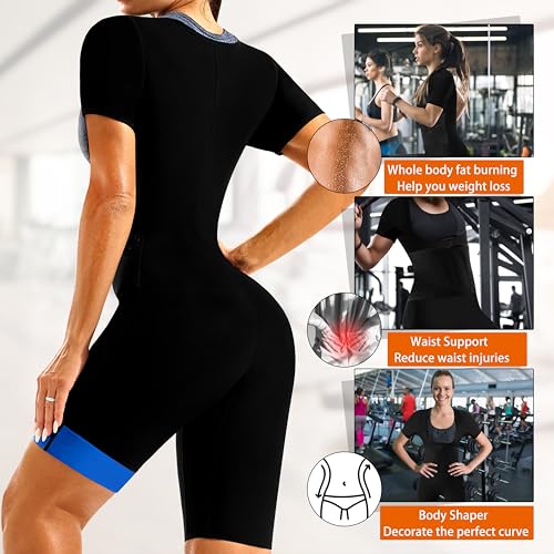 Sauna Suit for Women - 4 in 1 Slimming Jumpsuit with Blue Lining - X-Large