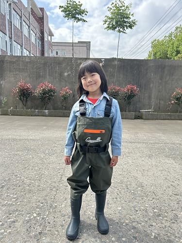 Kids Chest Waders with Boots - Green, 10-11 Years Waterproof Fishing Gear