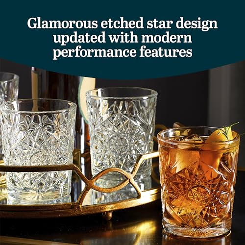 Libbey Hobstar Clear Cut Glass Drinking Glasses Set of 4 - Vintage Style, 12 oz