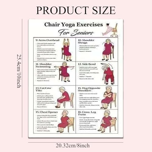 4-Piece Chair Yoga Exercise Poster Set - Gentle Seated Workout Charts