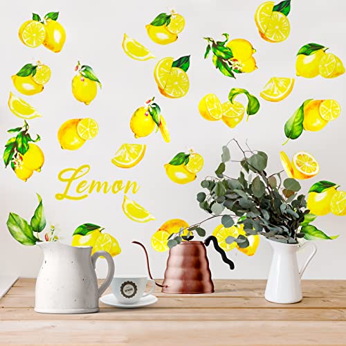 Lemon Wall Decals Fruit Wall Stickers Peel and Stick Wall Decor for Living Room Bedroom Fruit Print Wall Art for Kitchen Office (44 Pieces£©