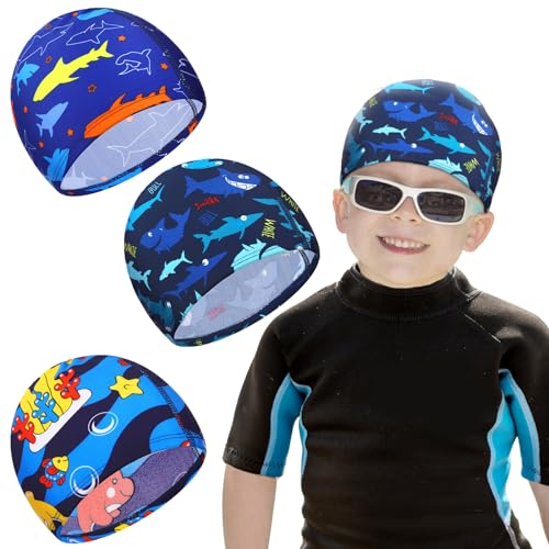 Kids Swim Caps - Polyester Dolphin & Shark Designs, One Size
