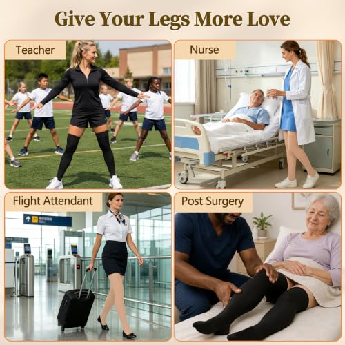 Myshear Medical Compression Stockings Thigh High Support Socks Black Large 20-30 mmHg
