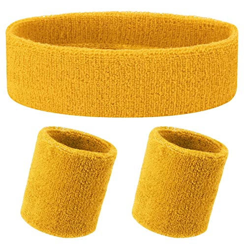 3-Piece Sweatband Set: Athletic Headband and Wristbands - Yellow
