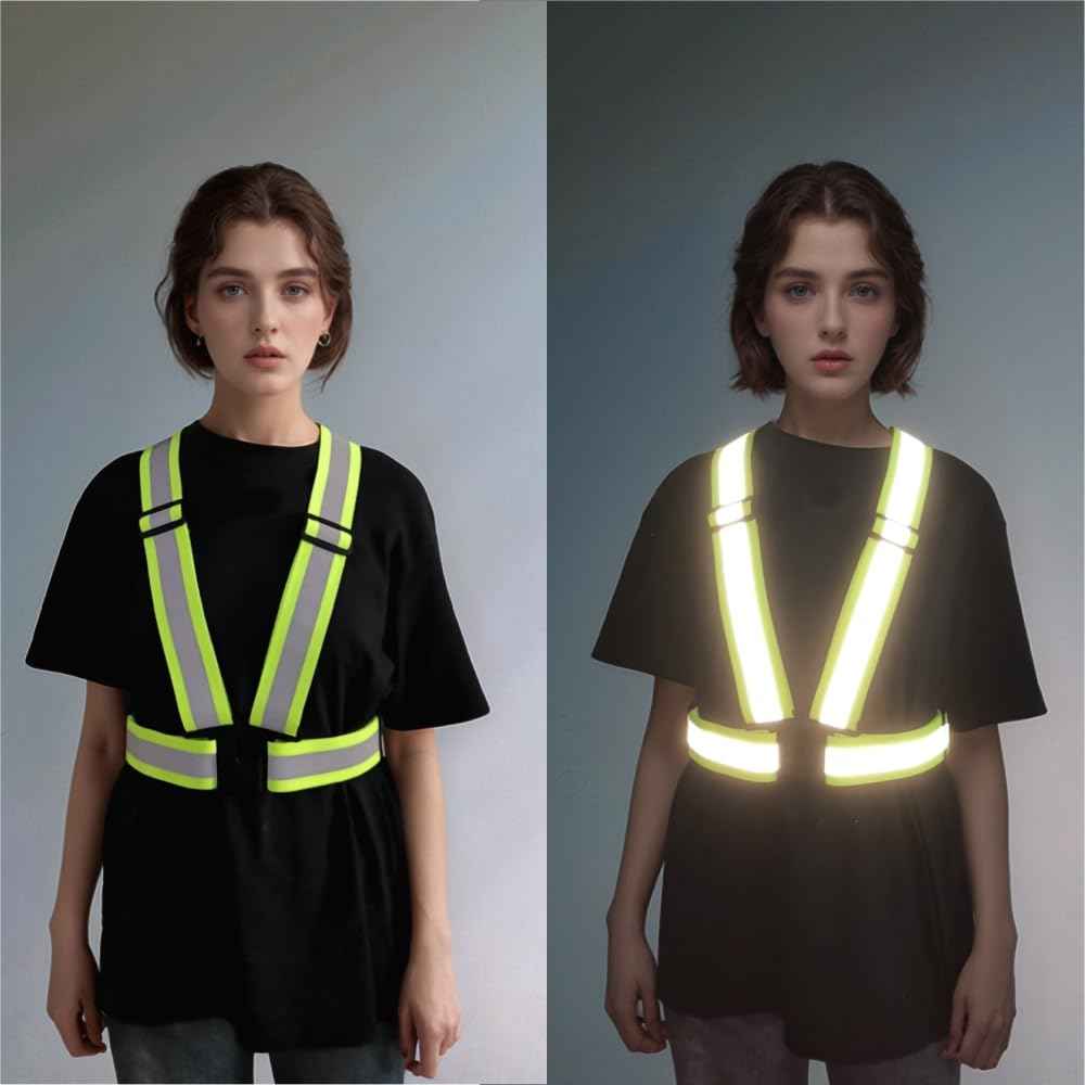 IDOU 2-Pack Heavy Duty 2.0 IN High Visibility Reflective Safety Strap | Adjustable Elastic Hi Vis Reflective Vest for Construction, Running, Cycling | Men & Women's Yellow Work Vest Plus/XXL