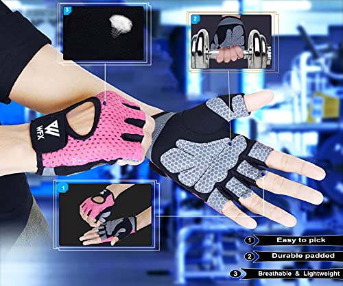 Weight Lifting Gloves with Wrist Wrap Support - Medium Pink