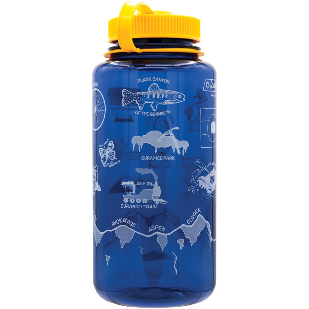 Nalgene 32 oz Wide Mouth Water Bottle | BPA-Free, Durable & Leak Proof - Geographical Bottle Design, Colorado Denim