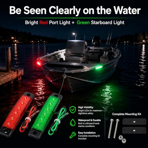 Boat Navigation Lights - 2PCS LED Red & Green Bow Lights for 12V Marine Use
