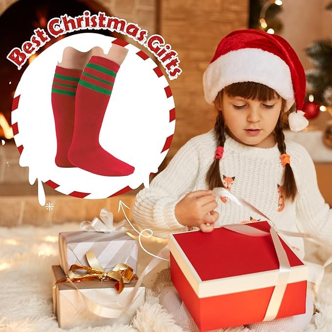 Toddler Soccer Socks - Breathable Athletic Knee High Socks - Red (4-6 Years)