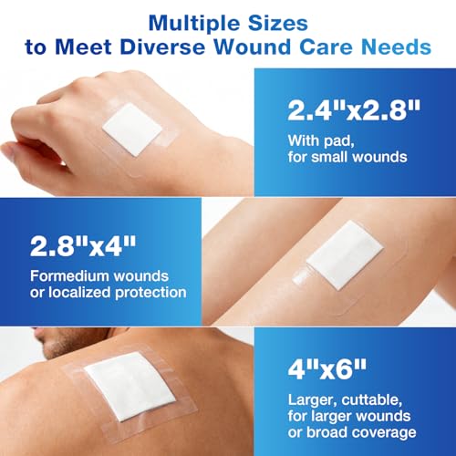 Waterproof Transparent Film Dressing with Pad - 50 Pack, 2.8" x 4"