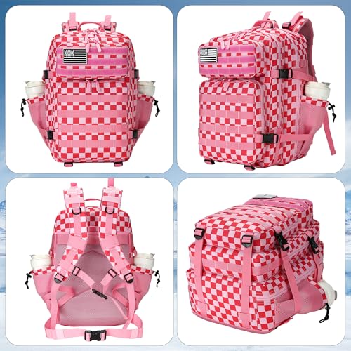 Lovelinks21 45L Pink White Check Tactical Assault Backpack Waterproof Molle Rucksack