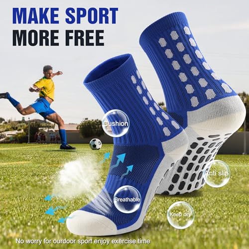 Men's Soccer Socks with Grip Pads - 4 Pairs, Black - One Size