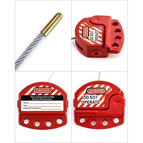 QWORK Lockout Tagout Cable Lock, 8 Pack Adjustable Steel Vinyl Coated Cable Lockout, 3/16" Diameter, 5.9' Length, Red