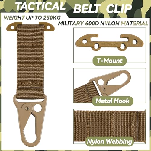 Tactical Belt Clip T-Mount - MOLLE Bag Clip Carabiner 2PCS Coyote Brown