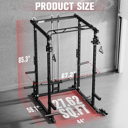 Power Cage with Cable Crossover System - Black, 1200LB Capacity, Bumper Plate Set