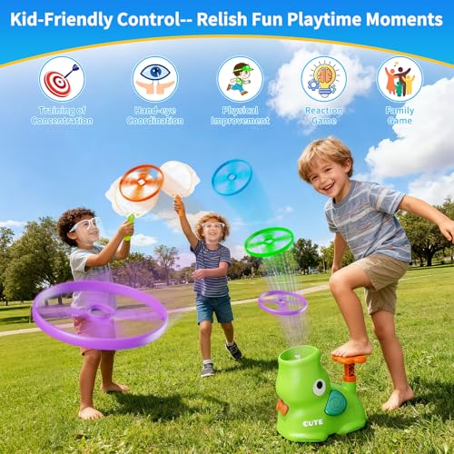 Kids Outdoor Flying Disc Launcher Toy - Elephant Design, Blue Green