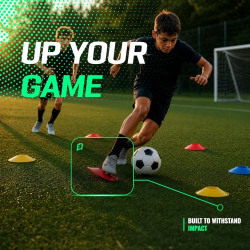 50 Pack Agility Training Cones for Sports & Soccer Practice - 5 Color Set