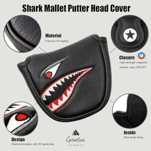 Golf Club Headcover Mallet Putter Shark Cartoon Animal Design Synthetic Leather