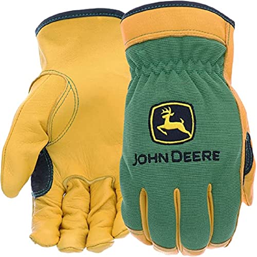 John Deere JD00008-XL Men's Top Grain Deerskin Leather Driver Gloves, Abrasion Resistant, Tan, Water Resistant, Green