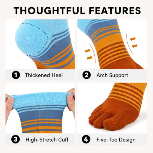 HiMagics Complementary Color 5-Toe Socks Medium Fade Upward Unisex Low Cut Breathable Moisture-Wicking Socks