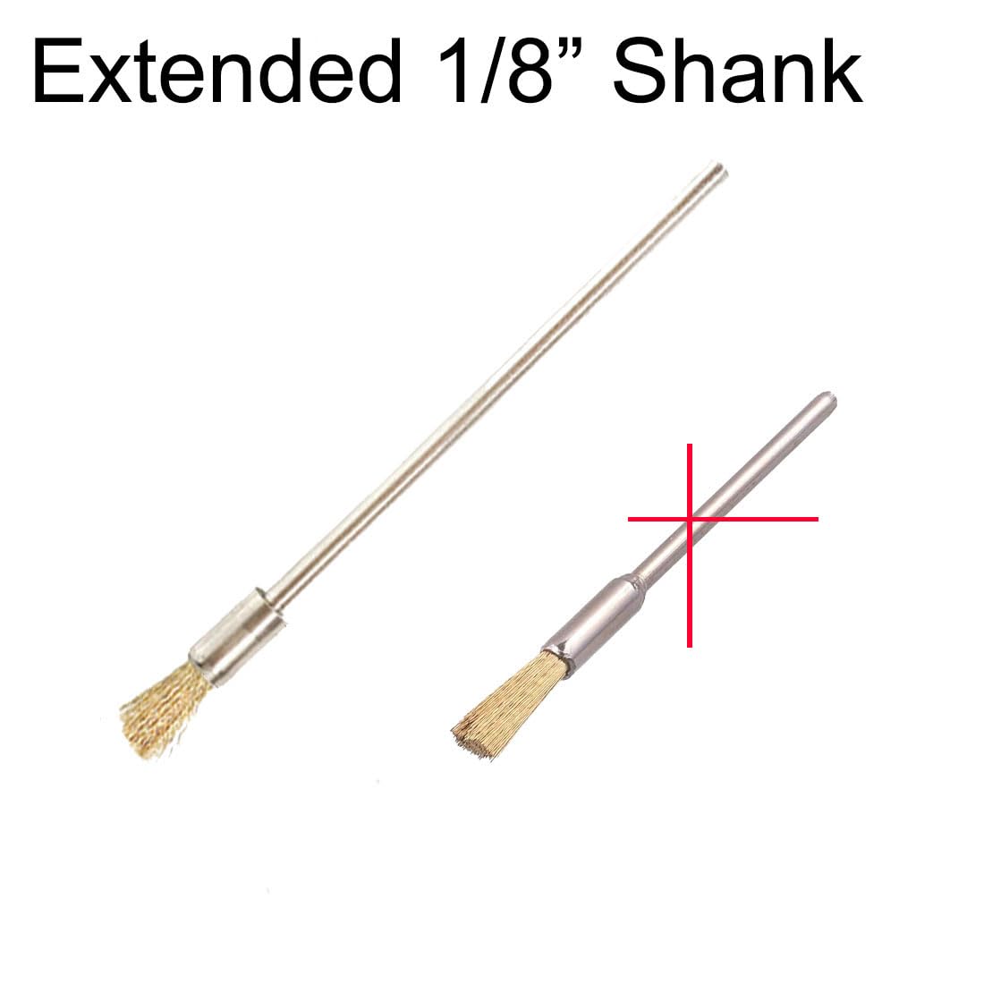 Luo ke 20 Pcs Extended Shank Brass End Brushes, 1/8'' Extra Long Shank Pen Shape Rust Paint Removal Bits Wire Brush for Rotary Tools