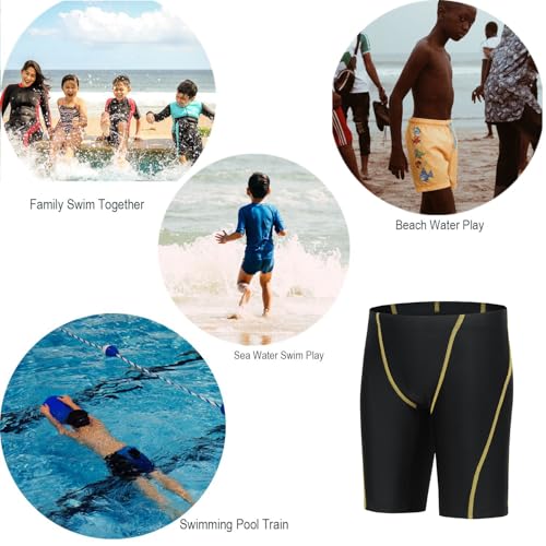 Boys Swim Jammers - Youth Swimming Trunks UPF50+ - Large Yellow Line