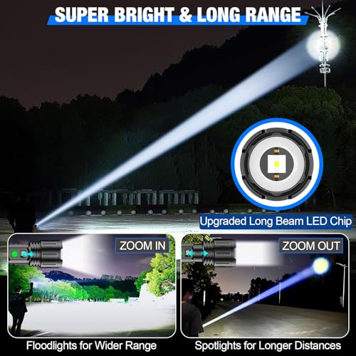 Banral LED Flashlights High Lumens Rechargeable, 5000mAh Super Bright Powerful Flashlight, Type-C, 5 Modes, Zoomable, IPX5 Waterproof High Powered Tactical Flash Light for Emergency Camping Hiking