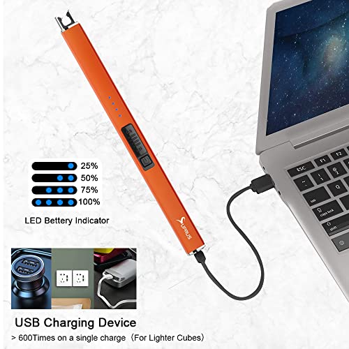 Rechargeable Electric Lighter - Glows in The Dark, Windproof, Safety Lock - Orange