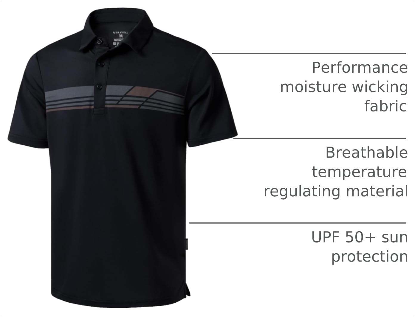 Men's Golf Shirts Dry Fit Moisture Wicking Performance Short Sleeve Collared Polo Shirts for Casual Tennis Bussiness (Black Parallelogram, XL)