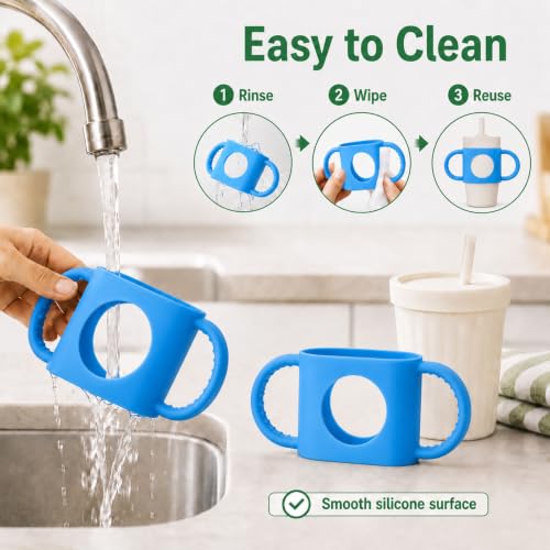 Silicone Cup Grip for Kids - Dual Handle for Owala & Stanley Tumblers (2pcs Blue)