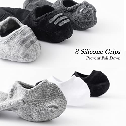 Men's No Show Cotton Ankle Socks with Grips - 6 Pairs, Black - Low Cut Casual