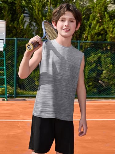 Boys Gradient Athletic Tank Top - Dry Fit Sleeveless Shirt, Grey, 13-14 Years