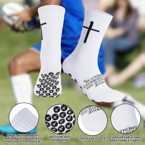 Anti-Slip Soccer Socks - Bible Verse Christian Sports Grip - White